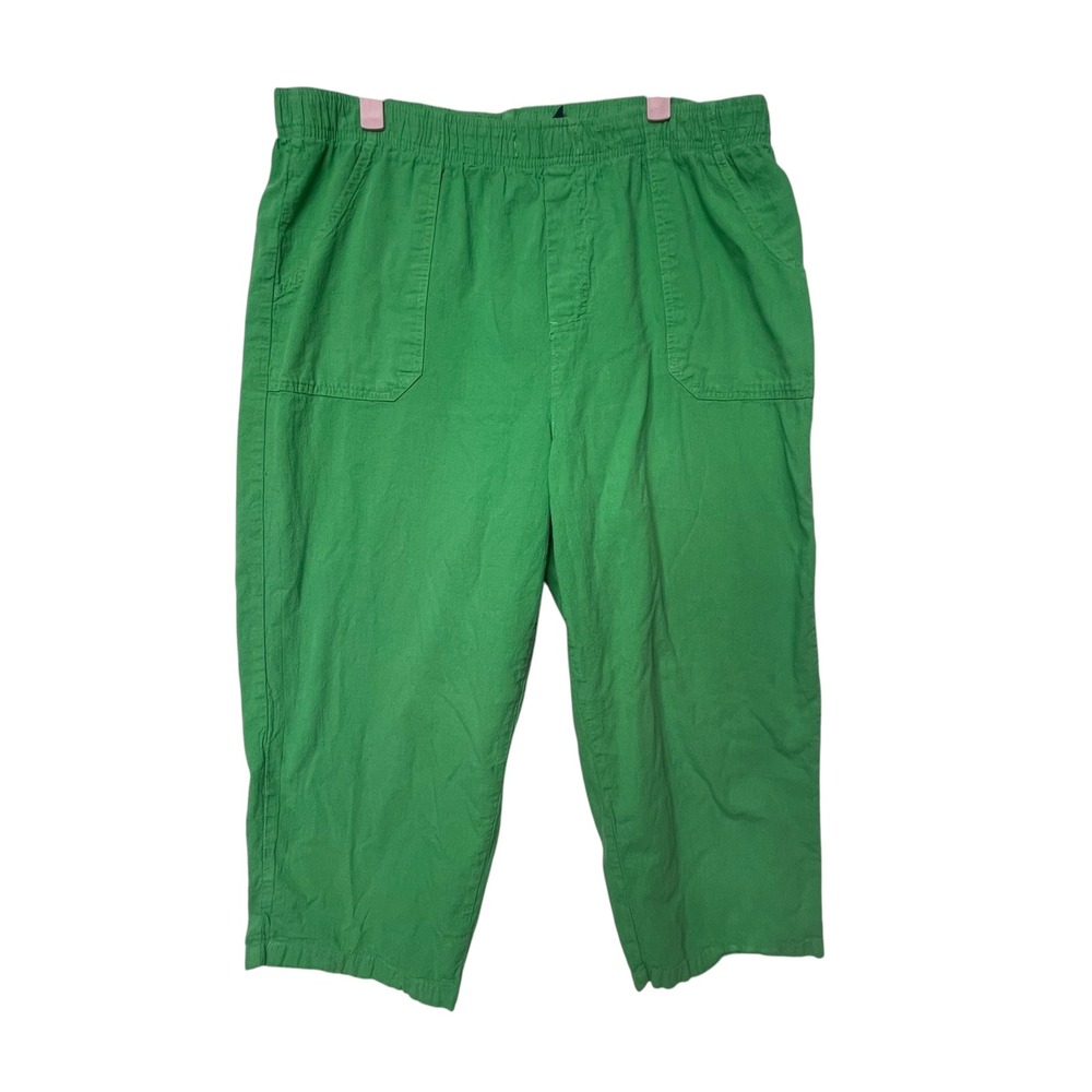 Vintage Green 100% Cotton Elastic Waist Cropped Capri Pants Womens Large